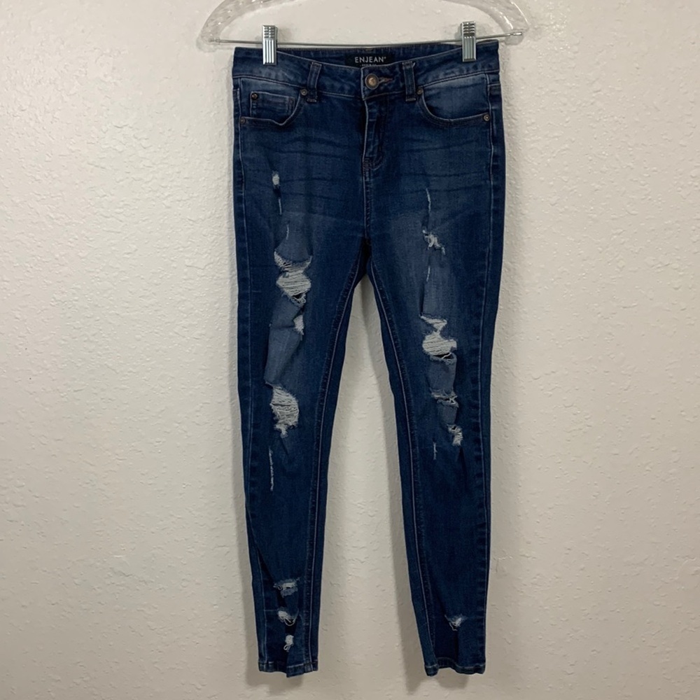 ENJEAN High Rise Ripped Dark Wash Skinny Jeggings Size 3